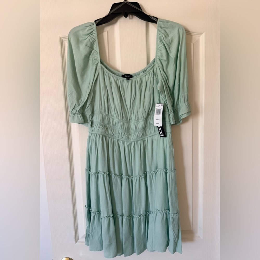Trixxi Light Mint Tiered Smocked Midi Dress